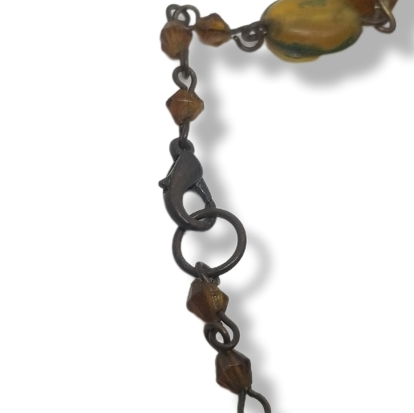 VINTAGE LONG HEART DESIGN MULTICOLOR ART GLASS BEAD NECKLACE - Picture 7 of 7